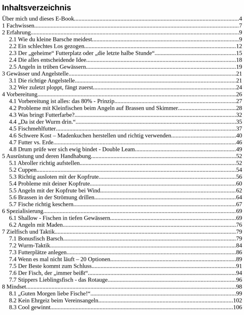 Friedfischangeln E-Book Inhaltsverzeichnis